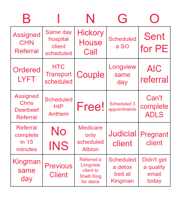 Team Building Bingo Card