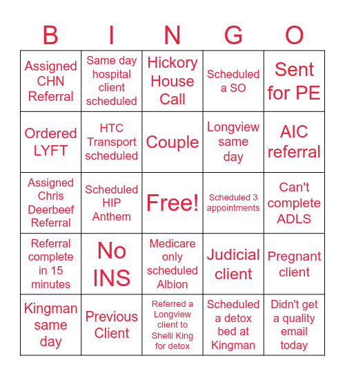Team Building Bingo Card