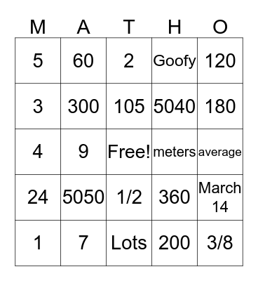 Disney Math Bingo Card