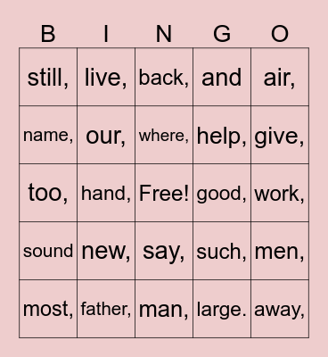 test Bingo Card