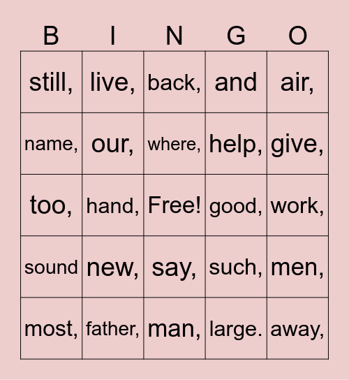 test Bingo Card