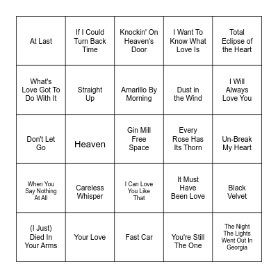 Boombox Ballads Bingo Card