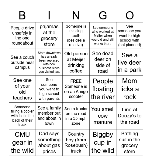 Mt. Pleasant Bingo Card