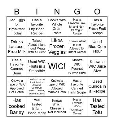 Getting To Know You - WIC Foods Edition Bingo Card
