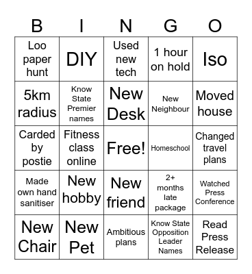 WFH Bingo Card