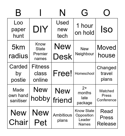 WFH Bingo Card