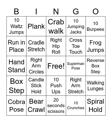 Exercise Bingo Card