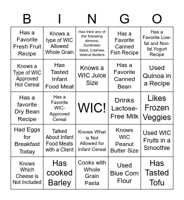 Getting To Know You - WIC Foods Edition Bingo Card