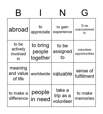 Volunteers Bingo Card