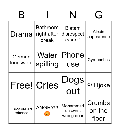 Intern bingo Card