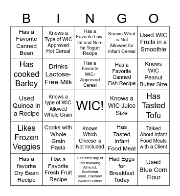 Getting To Know You - WIC Foods Edition Bingo Card