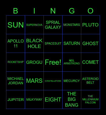 Space Bingo Card