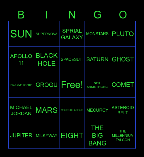 Space Bingo Card