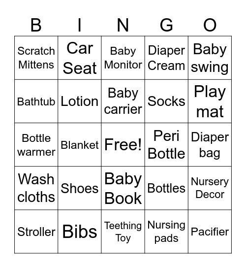 Baby Shower BINGO Card