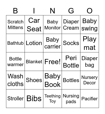 Baby Shower BINGO Card