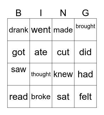 Irregular verbs Bingo Card