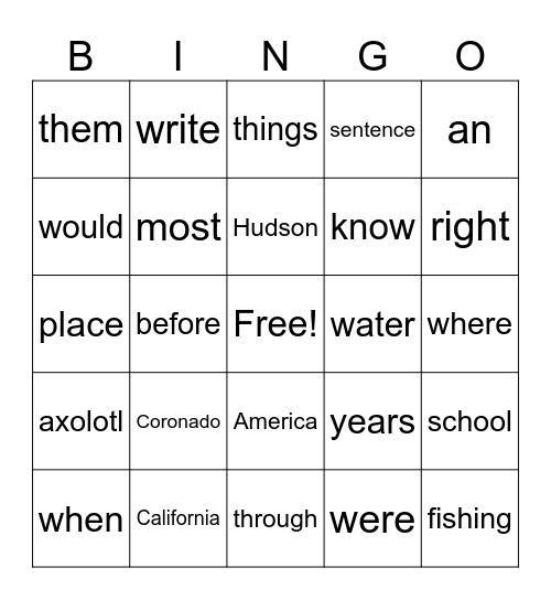 Hudson's BINGO Card