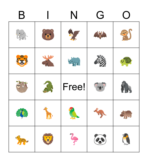 What Did You See at the Zoo? Bingo Card
