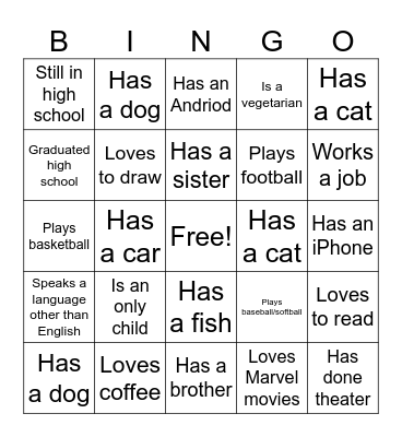 Summer Bridge Bingo Card