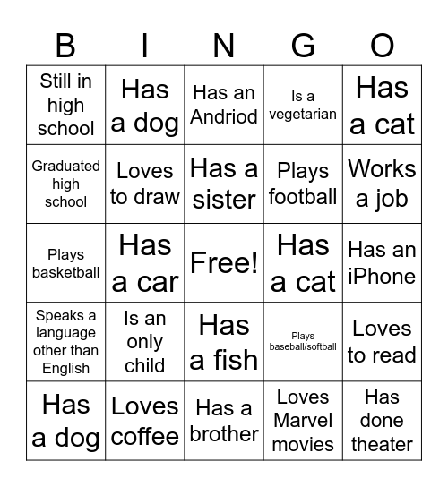 Summer Bridge Bingo Card