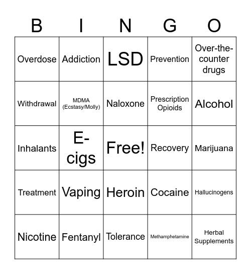 Drugs Bingo Card