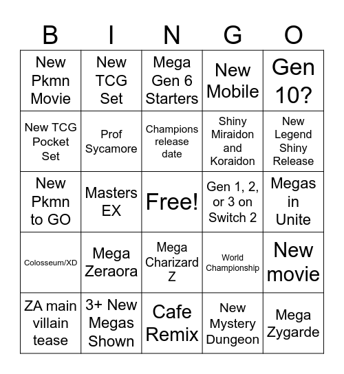 Pokemon Presents July 2025 Bingo Card