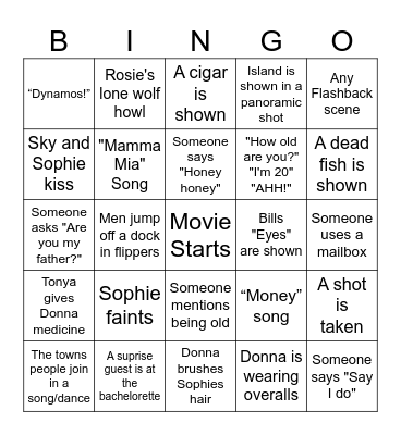 Mamma Mia Movie Watch Card Bingo Card