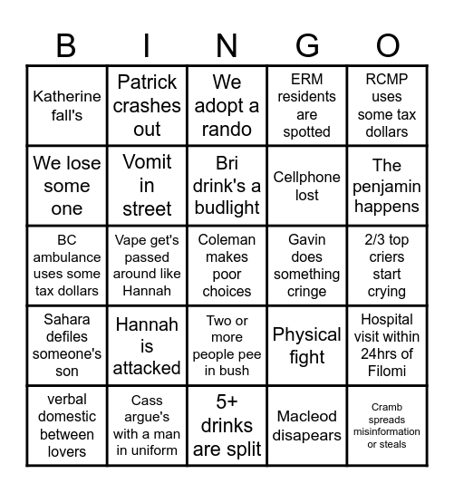Filomi Bingo Card