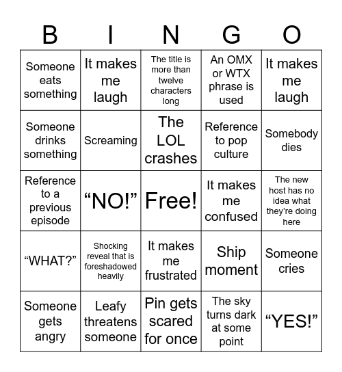 BFDIA 21 Bingo Card