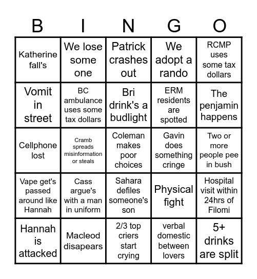 Filomi Bingo Card