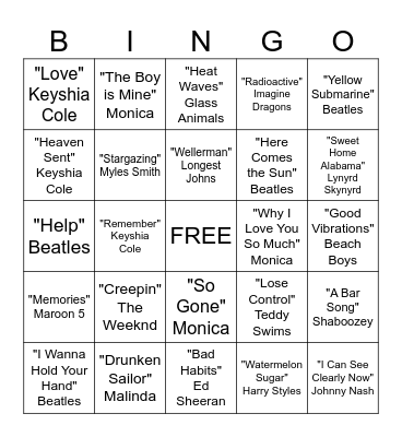 Musical Bingo Card