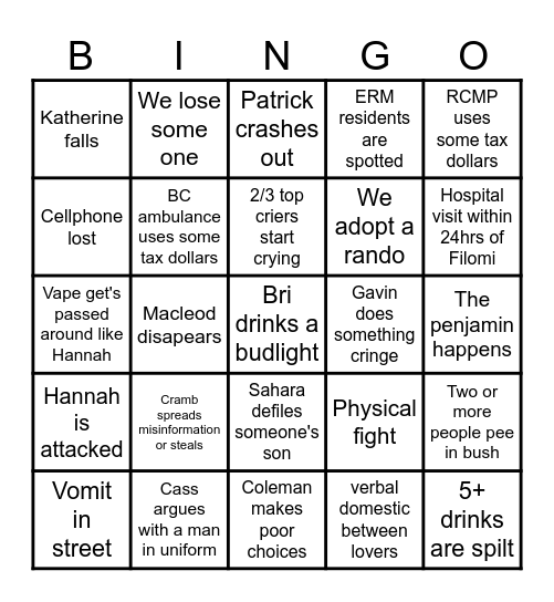 Filomi Bingo Card
