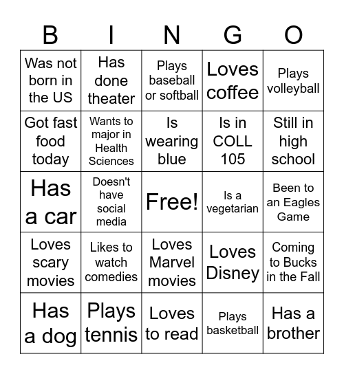 Summer Bridge Bingo Card