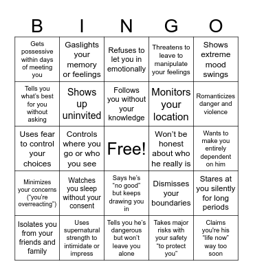 Twilight Red Flag Bingo Card