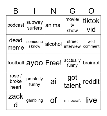 Untitled Bingo Card