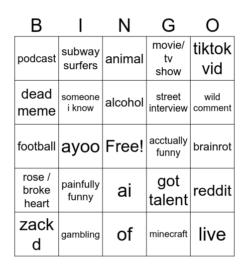 Untitled Bingo Card