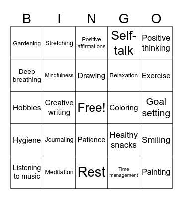 Self Care Bingo Card