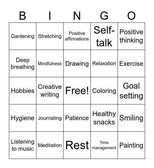 Self Care Bingo Card