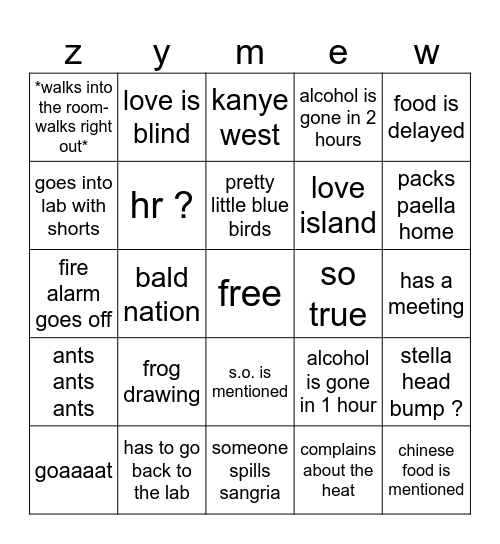 zymeworks bingo Card