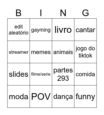 Tiktok Bingo! Bingo Card