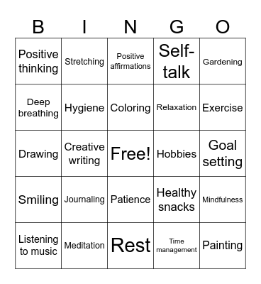 Self Care Bingo Card