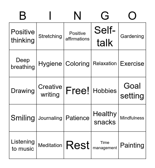 Self Care Bingo Card