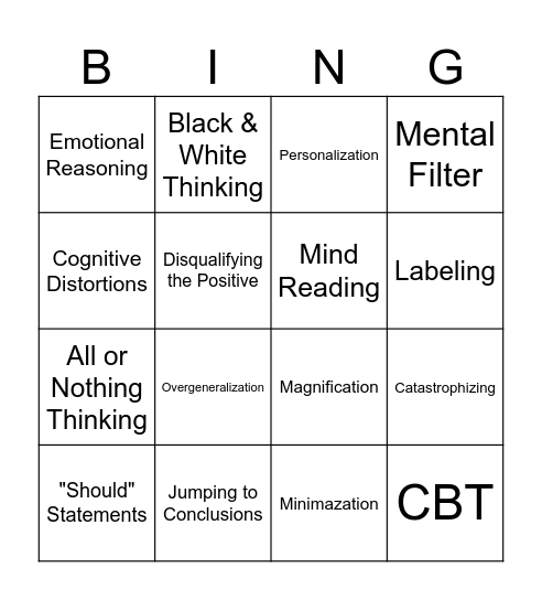 Unhelpful Thinking Bingo Card