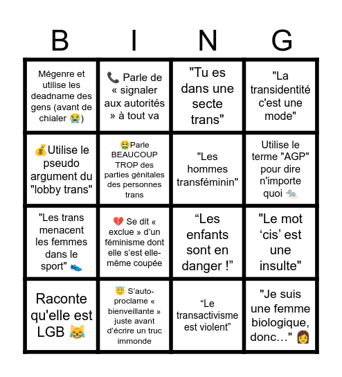 BINGO TERF Bingo Card