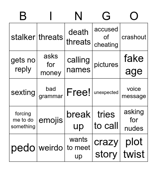 creepy text messages Bingo Card