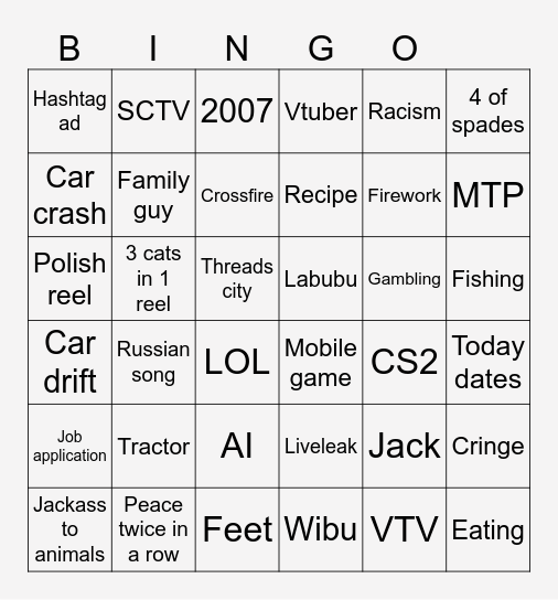 Bingo 6x6 Bingo Card