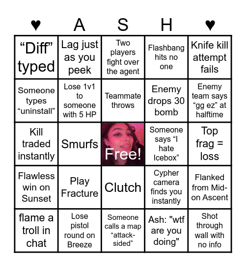 Ash's Birthday Bingo: Valorant Bingo Card