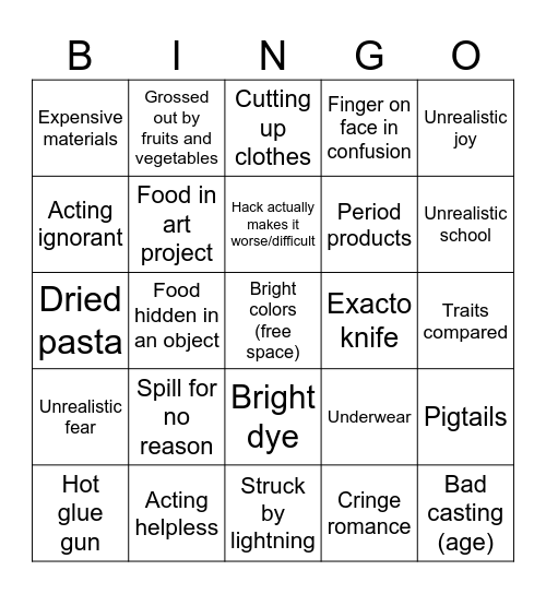 Hacks and Crafts Bingo Card