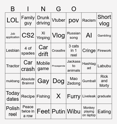 Bingo 7x7 Bingo Card