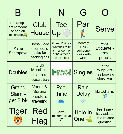 COUNTRY CLUB DAY Bingo Card